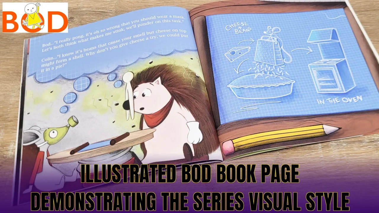 Illustrated Bod book page demonstrating the series visual style